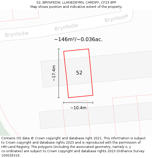 52, BRYNFEDW, LLANEDEYRN, CARDIFF, CF23 9PP: Plot and title map