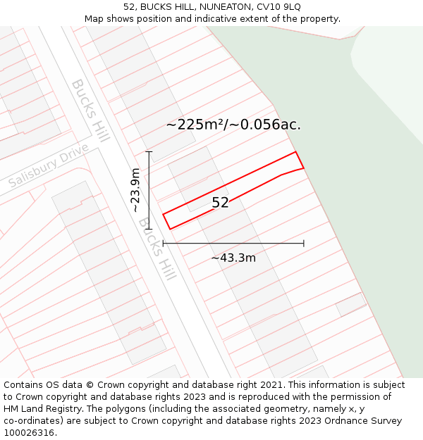 52, BUCKS HILL, NUNEATON, CV10 9LQ: Plot and title map