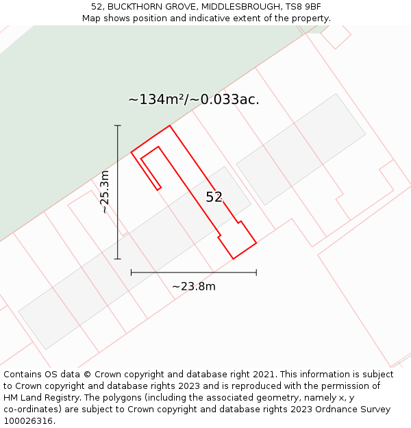52, BUCKTHORN GROVE, MIDDLESBROUGH, TS8 9BF: Plot and title map