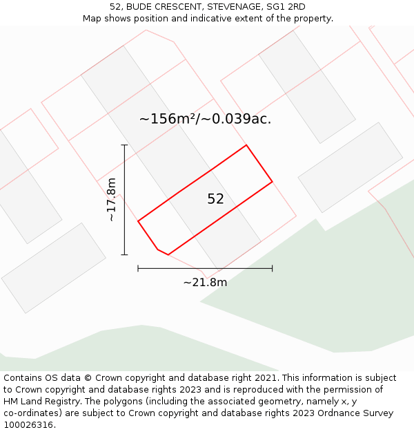 52, BUDE CRESCENT, STEVENAGE, SG1 2RD: Plot and title map