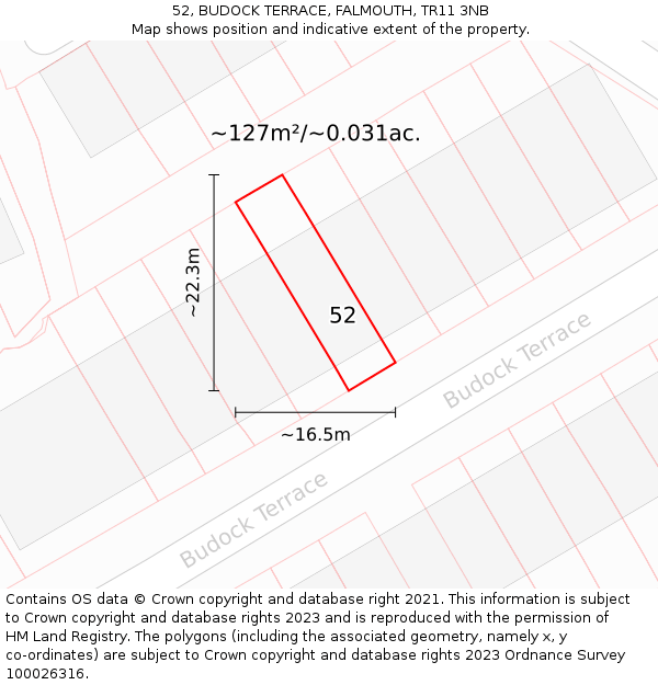 52, BUDOCK TERRACE, FALMOUTH, TR11 3NB: Plot and title map