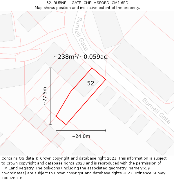 52, BURNELL GATE, CHELMSFORD, CM1 6ED: Plot and title map
