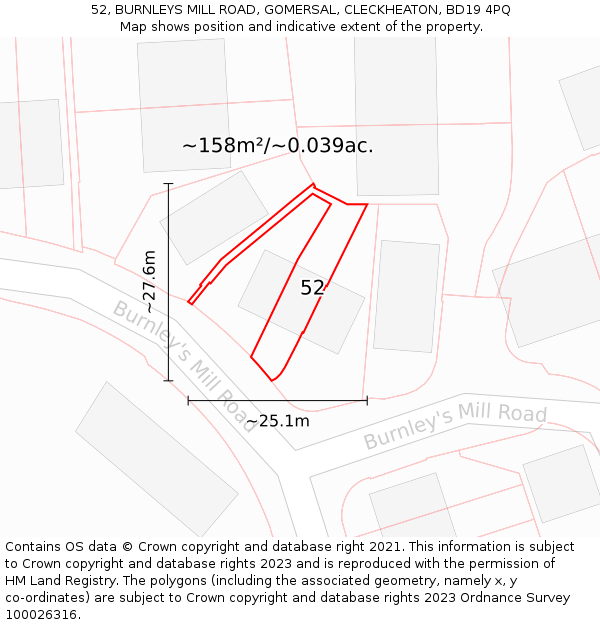 52, BURNLEYS MILL ROAD, GOMERSAL, CLECKHEATON, BD19 4PQ: Plot and title map