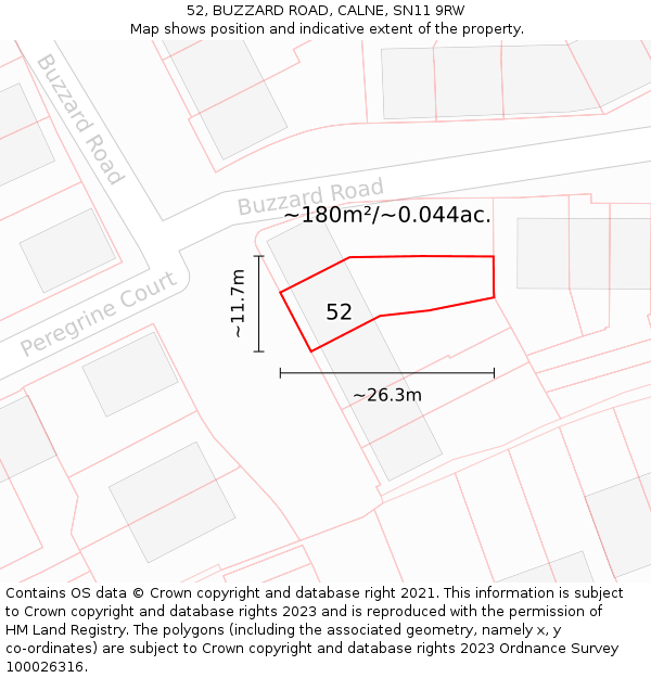 52, BUZZARD ROAD, CALNE, SN11 9RW: Plot and title map