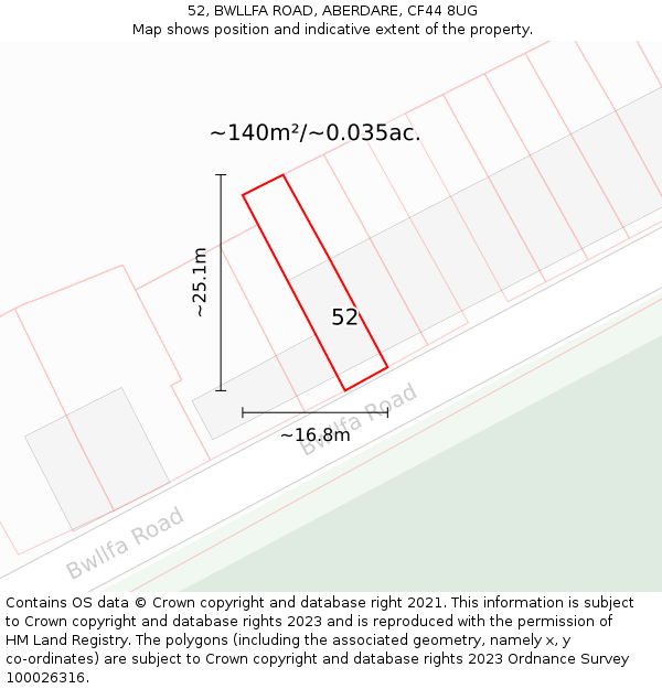52, BWLLFA ROAD, ABERDARE, CF44 8UG: Plot and title map