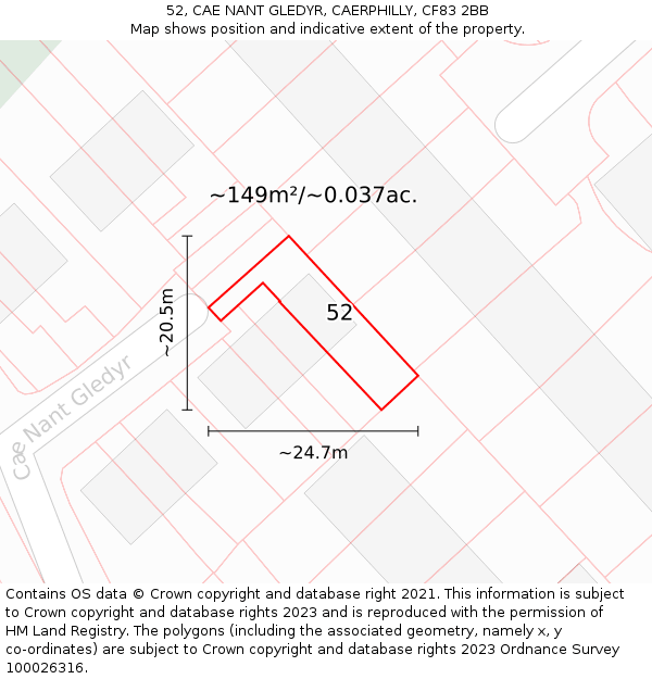52, CAE NANT GLEDYR, CAERPHILLY, CF83 2BB: Plot and title map