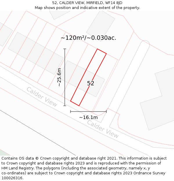 52, CALDER VIEW, MIRFIELD, WF14 8JD: Plot and title map