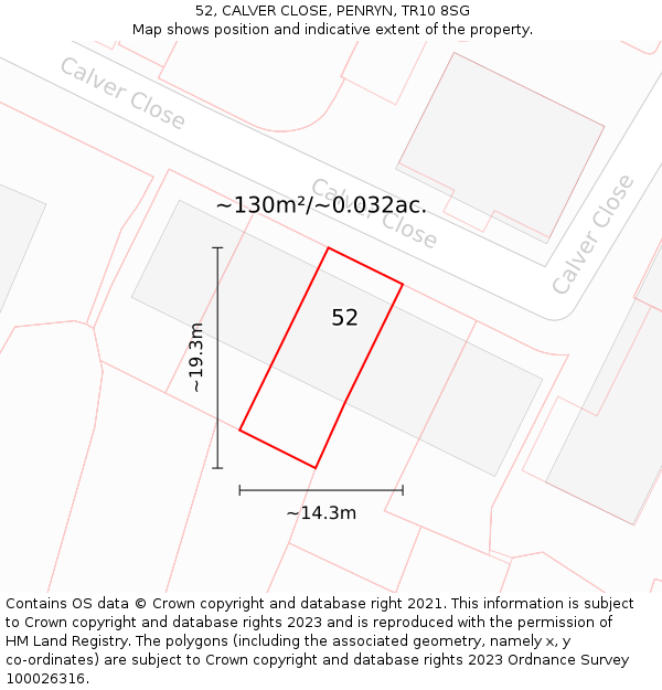 52, CALVER CLOSE, PENRYN, TR10 8SG: Plot and title map
