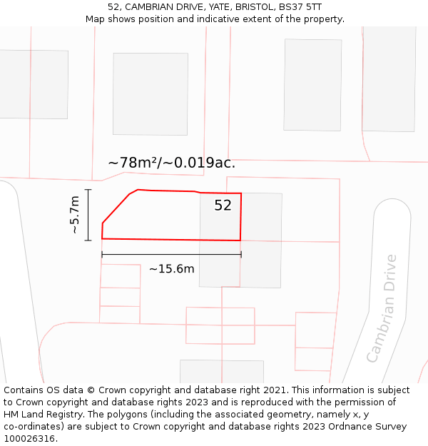 52, CAMBRIAN DRIVE, YATE, BRISTOL, BS37 5TT: Plot and title map