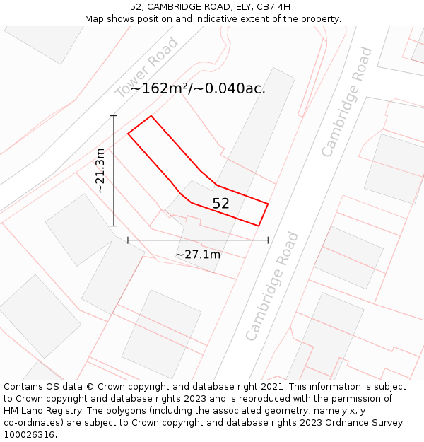 52, CAMBRIDGE ROAD, ELY, CB7 4HT: Plot and title map