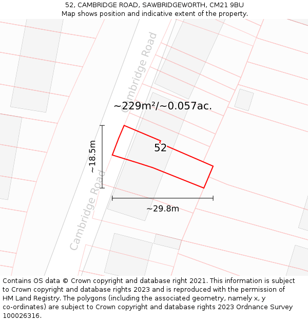 52, CAMBRIDGE ROAD, SAWBRIDGEWORTH, CM21 9BU: Plot and title map