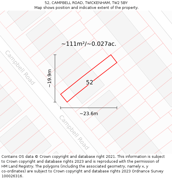 52, CAMPBELL ROAD, TWICKENHAM, TW2 5BY: Plot and title map