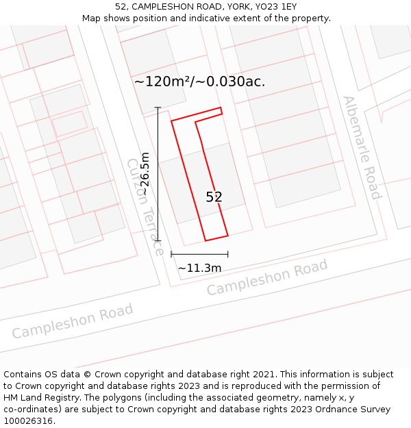 52, CAMPLESHON ROAD, YORK, YO23 1EY: Plot and title map