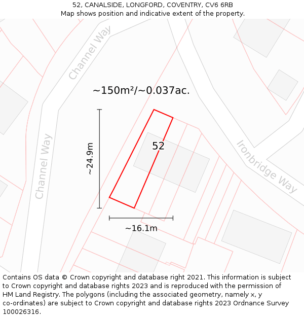 52, CANALSIDE, LONGFORD, COVENTRY, CV6 6RB: Plot and title map