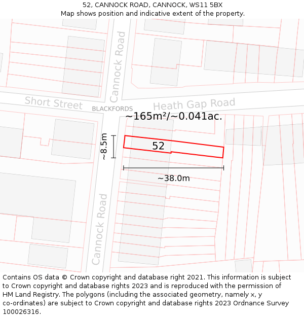 52, CANNOCK ROAD, CANNOCK, WS11 5BX: Plot and title map