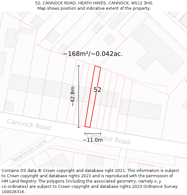 52, CANNOCK ROAD, HEATH HAYES, CANNOCK, WS12 3HG: Plot and title map