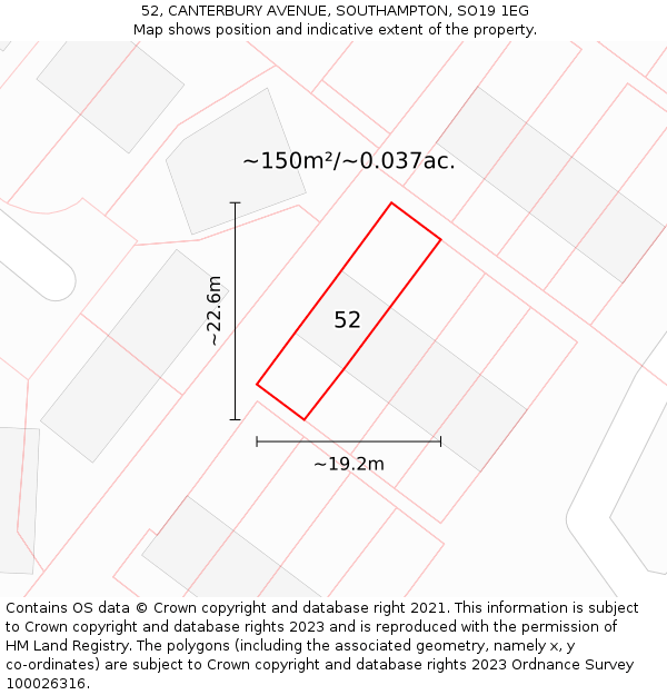 52, CANTERBURY AVENUE, SOUTHAMPTON, SO19 1EG: Plot and title map