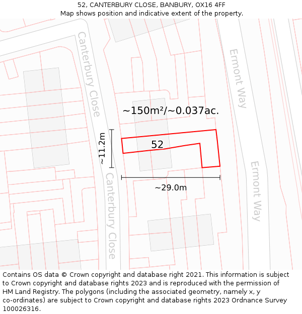 52, CANTERBURY CLOSE, BANBURY, OX16 4FF: Plot and title map