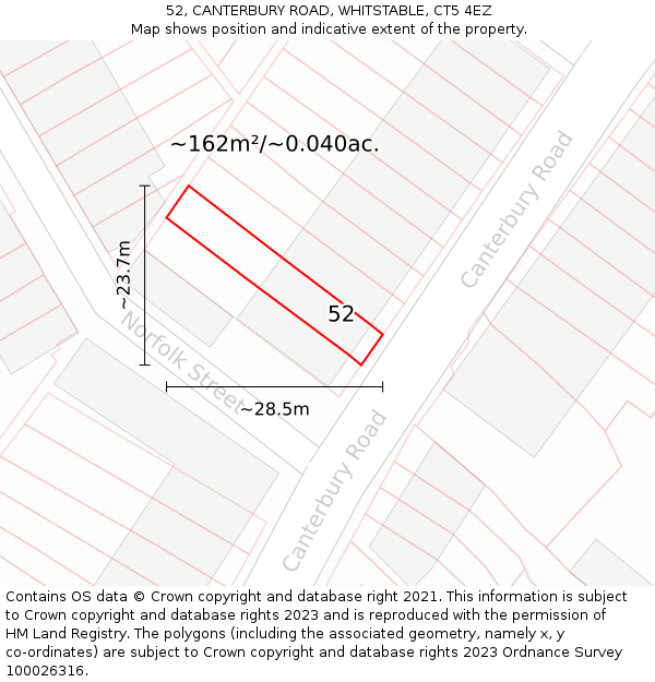 52, CANTERBURY ROAD, WHITSTABLE, CT5 4EZ: Plot and title map