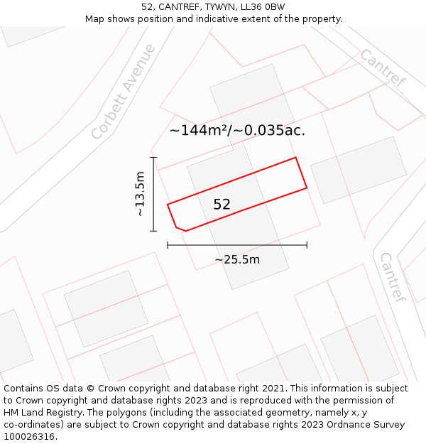 52, CANTREF, TYWYN, LL36 0BW: Plot and title map
