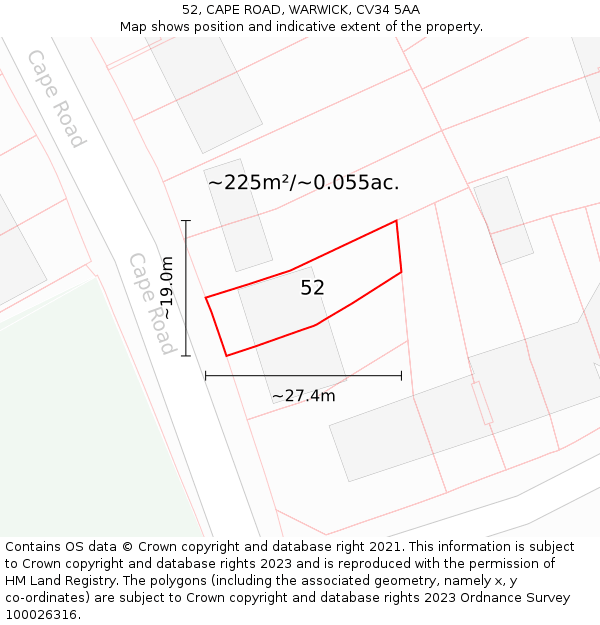 52, CAPE ROAD, WARWICK, CV34 5AA: Plot and title map