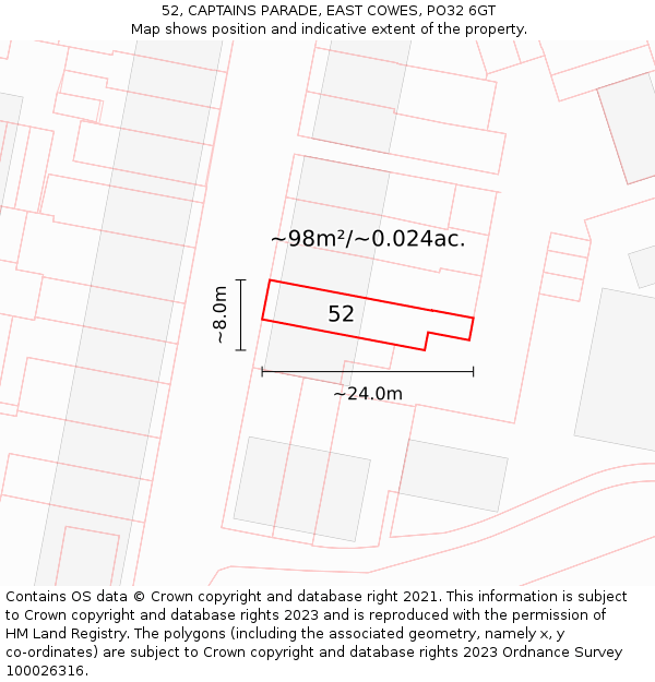 52, CAPTAINS PARADE, EAST COWES, PO32 6GT: Plot and title map