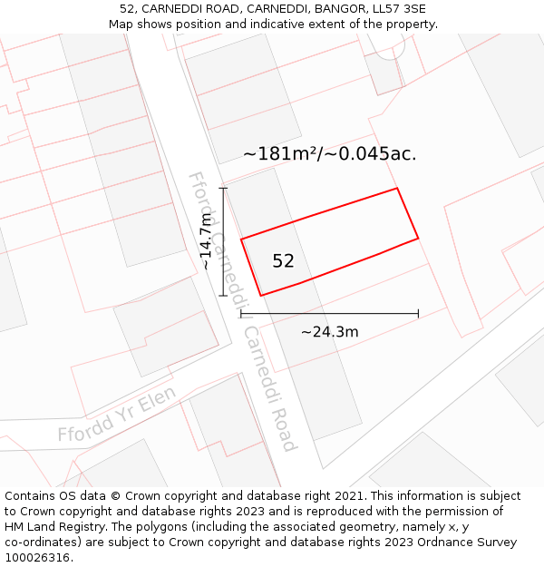 52, CARNEDDI ROAD, CARNEDDI, BANGOR, LL57 3SE: Plot and title map