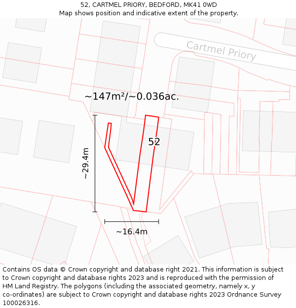 52, CARTMEL PRIORY, BEDFORD, MK41 0WD: Plot and title map