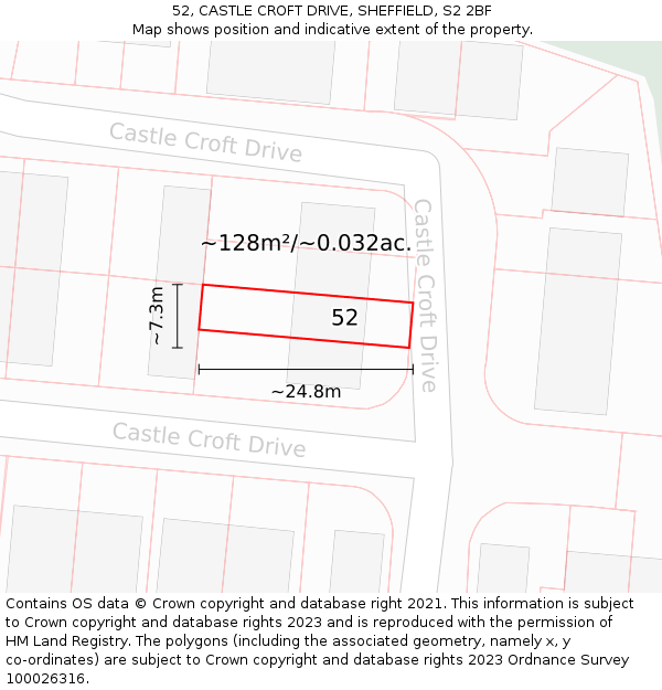 52, CASTLE CROFT DRIVE, SHEFFIELD, S2 2BF: Plot and title map