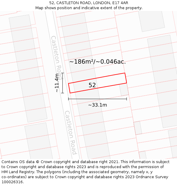 52, CASTLETON ROAD, LONDON, E17 4AR: Plot and title map