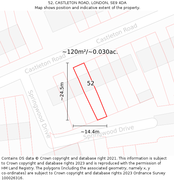 52, CASTLETON ROAD, LONDON, SE9 4DA: Plot and title map