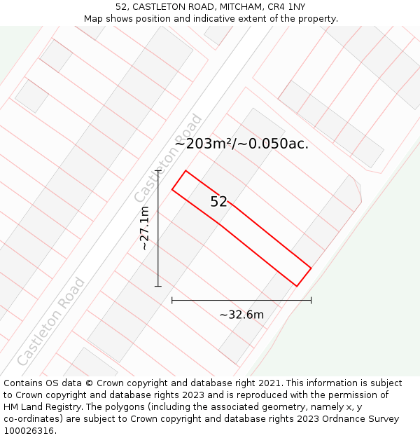 52, CASTLETON ROAD, MITCHAM, CR4 1NY: Plot and title map