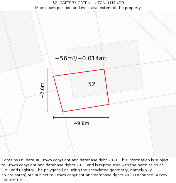 52, CATESBY GREEN, LUTON, LU3 4DR: Plot and title map