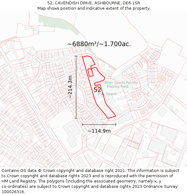 52, CAVENDISH DRIVE, ASHBOURNE, DE6 1SR: Plot and title map