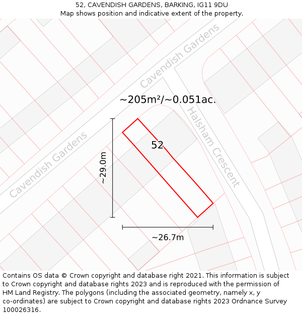 52, CAVENDISH GARDENS, BARKING, IG11 9DU: Plot and title map