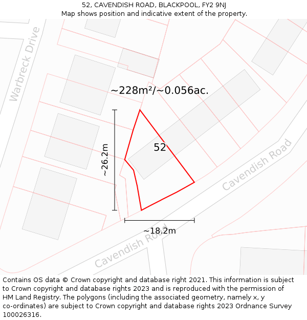52, CAVENDISH ROAD, BLACKPOOL, FY2 9NJ: Plot and title map