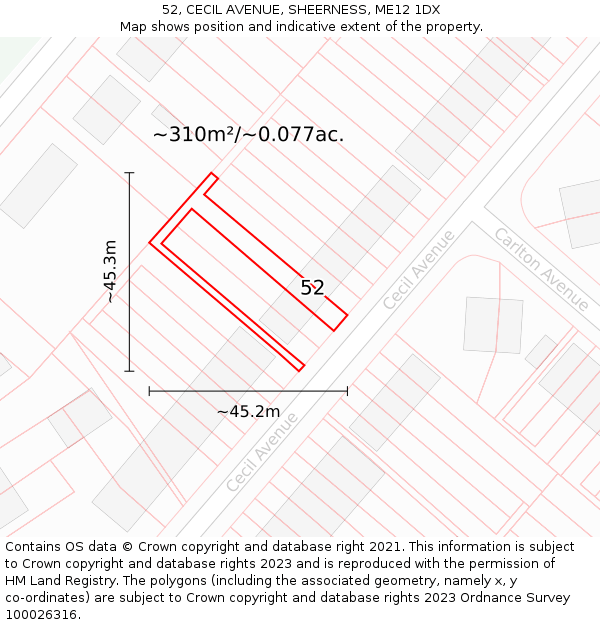 52, CECIL AVENUE, SHEERNESS, ME12 1DX: Plot and title map