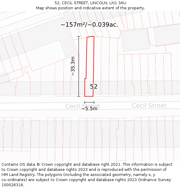 52, CECIL STREET, LINCOLN, LN1 3AU: Plot and title map