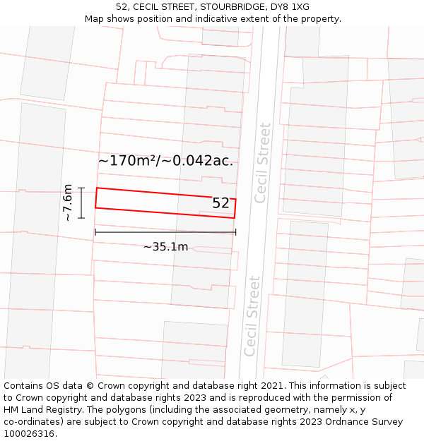 52, CECIL STREET, STOURBRIDGE, DY8 1XG: Plot and title map
