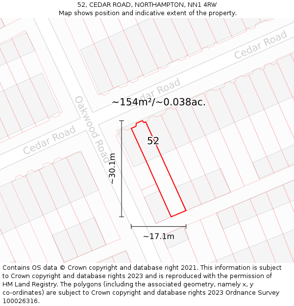 52, CEDAR ROAD, NORTHAMPTON, NN1 4RW: Plot and title map