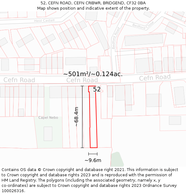 52, CEFN ROAD, CEFN CRIBWR, BRIDGEND, CF32 0BA: Plot and title map