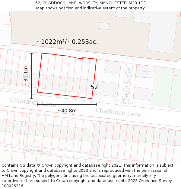 52, CHADDOCK LANE, WORSLEY, MANCHESTER, M28 1DD: Plot and title map