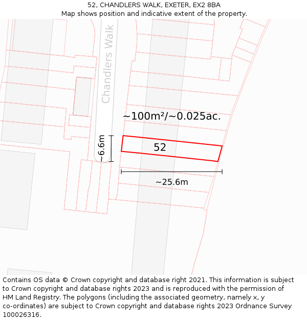 52, CHANDLERS WALK, EXETER, EX2 8BA: Plot and title map