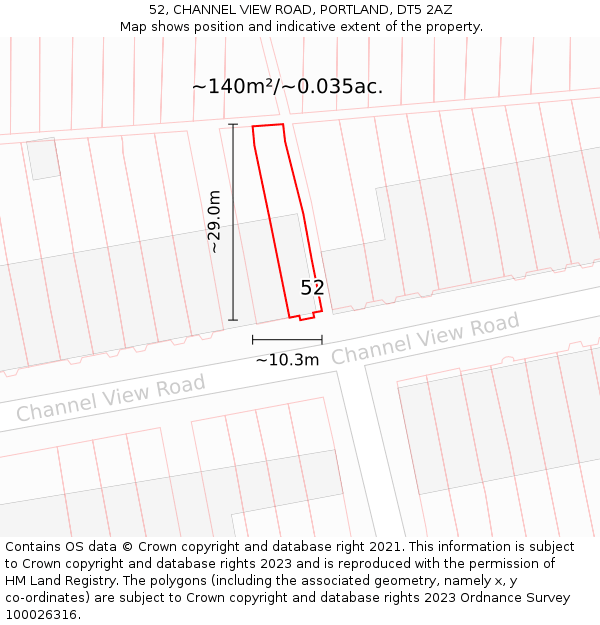 52, CHANNEL VIEW ROAD, PORTLAND, DT5 2AZ: Plot and title map