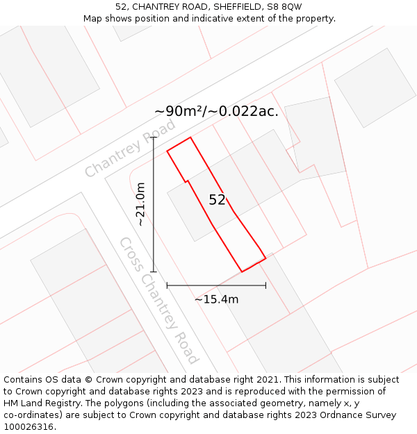 52, CHANTREY ROAD, SHEFFIELD, S8 8QW: Plot and title map