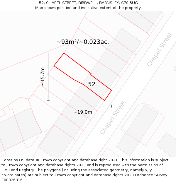 52, CHAPEL STREET, BIRDWELL, BARNSLEY, S70 5UG: Plot and title map