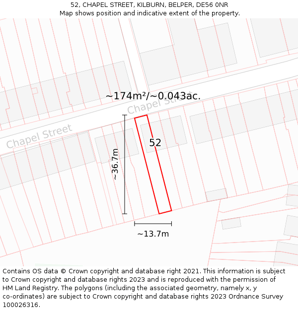 52, CHAPEL STREET, KILBURN, BELPER, DE56 0NR: Plot and title map