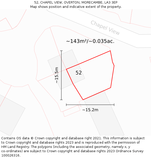 52, CHAPEL VIEW, OVERTON, MORECAMBE, LA3 3EP: Plot and title map
