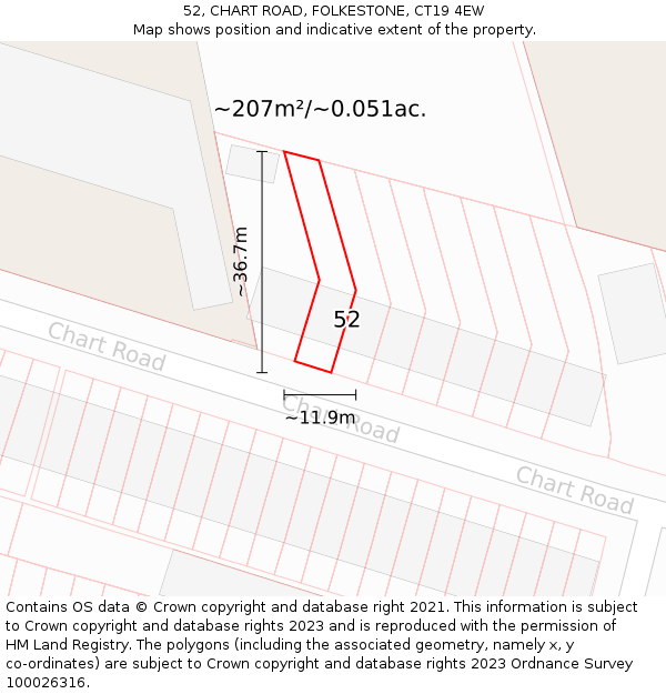 52, CHART ROAD, FOLKESTONE, CT19 4EW: Plot and title map
