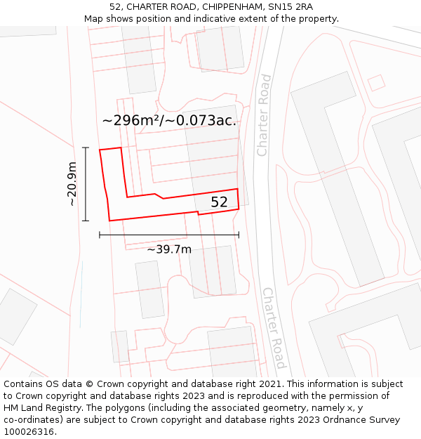 52, CHARTER ROAD, CHIPPENHAM, SN15 2RA: Plot and title map